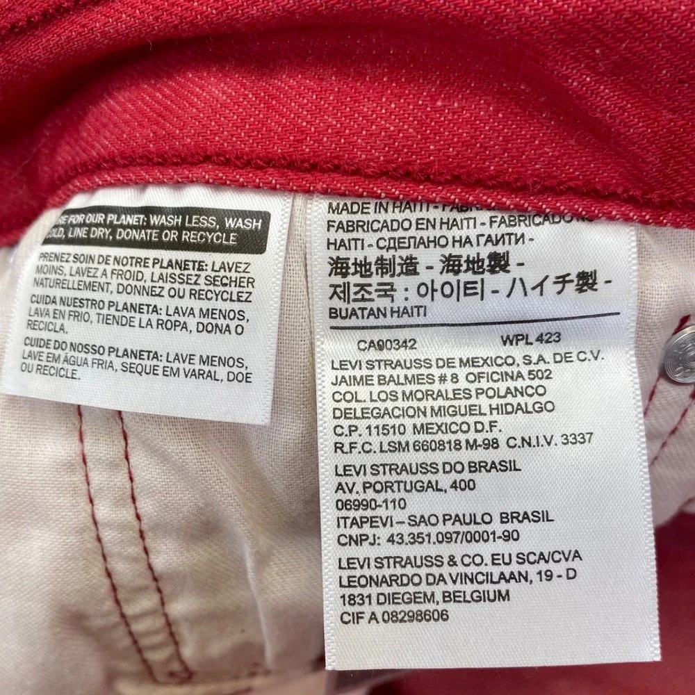 Levi's 501 Original Fit Mens 34x32 (33x31.5) Red Straight Leg Button Fly Jeans